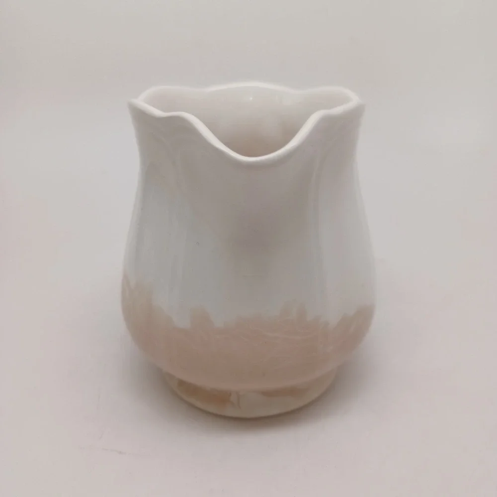 Federalist Ironstone Creamer Pitcher White Tan Scalloped Japan 4238 Vintage